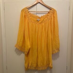 Avenue Yellow Ruffled 3/4 Sleeve Blouse
